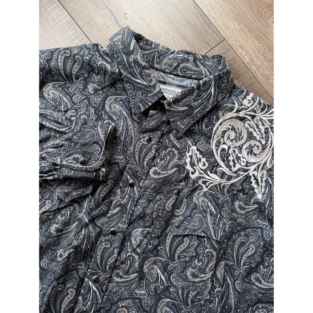 PANHANDLE ROUGH STOCK Mens XXL Long Sleeve Paisley‎ Embroidered Western Shirt